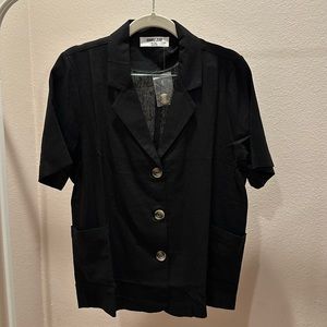 Linen Blend Short Sleeve Button Top